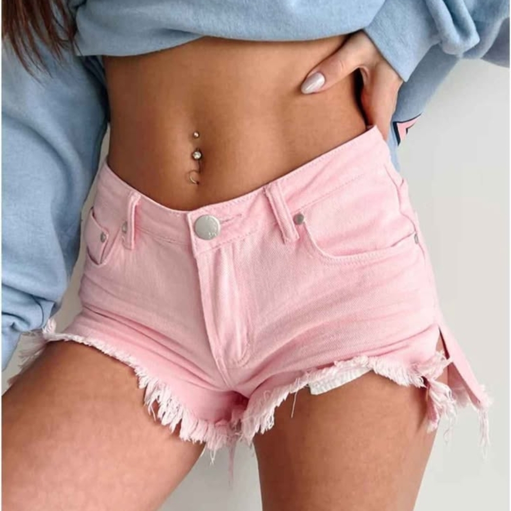 Pink Frayed Hem Women's Shorts